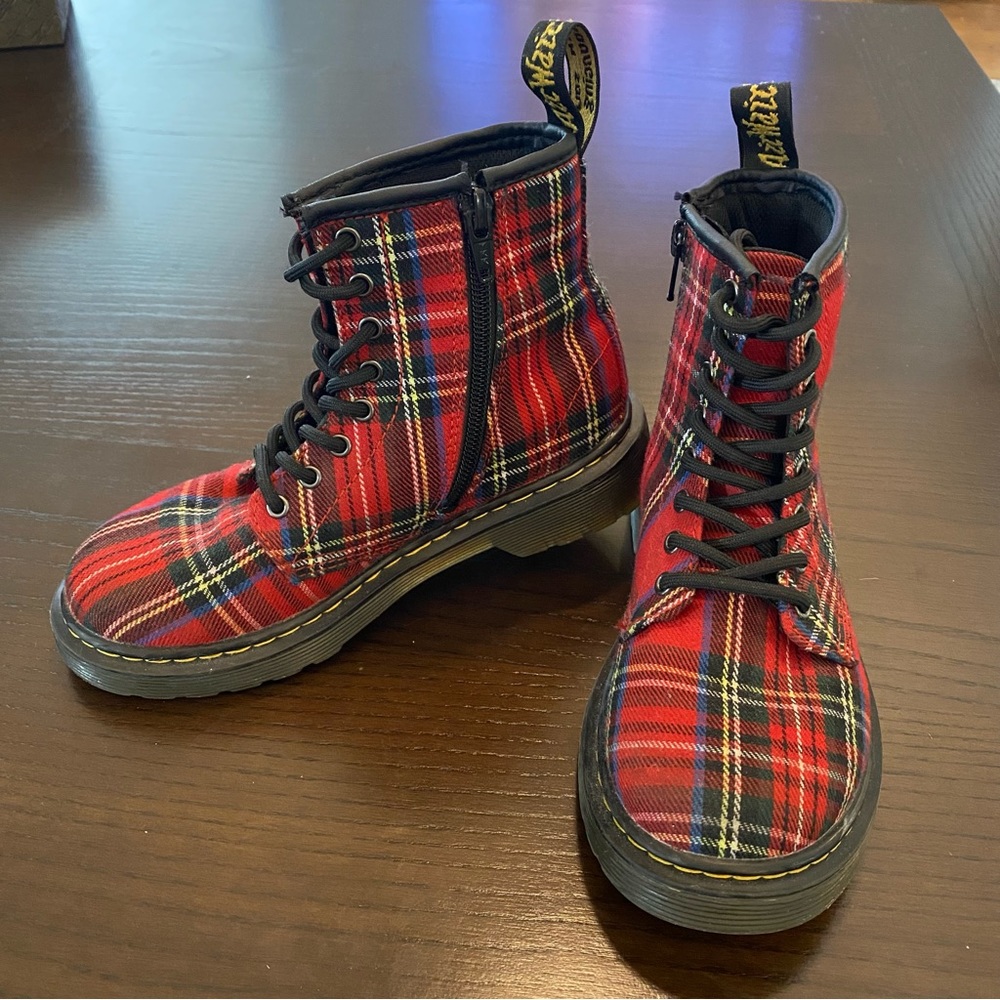Dr. Martens Plaid Tartan Red Combat Boots